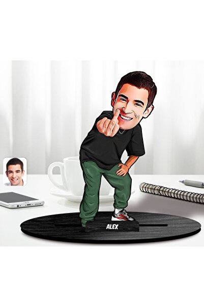 Bk Gift Kişiye Özel Orta Parmak Karikatürlü Ahşap Biblo-3, Arkadaşa Hediye, S...