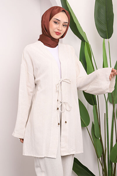 İmajButik Linen Set - Stone Kimono and Trousers Set
