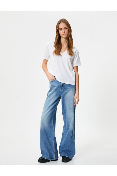 Koton V-Neck Basic T-Shirt Short Sleeve Cotton