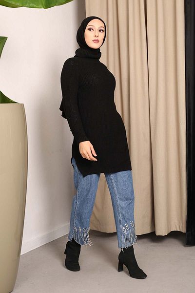 İmajButik Μαύρο Πλεκτό γιακά με ζιβάγκο