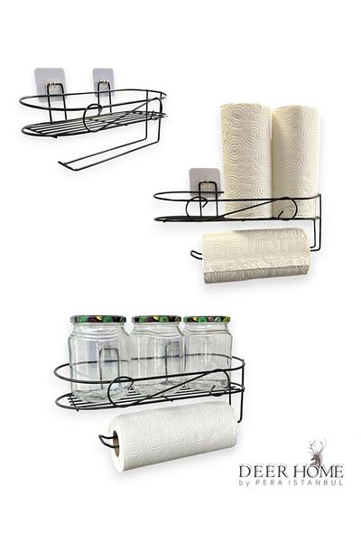 Deer Home Комплект от 3 черни неръждаеми органайзера за кухня и баня - самозалепващ се