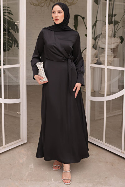 İmajButik Black Tied Satin Evening Dress