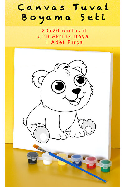 Rübiş Fotoğrafcılık Sevimli Ayıcık Canvas Tuval 20x20 cm Çocuk Boyama Seti