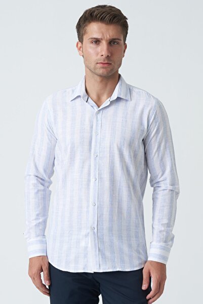 White Stone Armagh Slim Fit G2002 Cotton Linen Shirt Blue