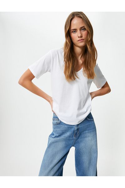 Koton V-Neck Basic T-Shirt Short Sleeve Cotton