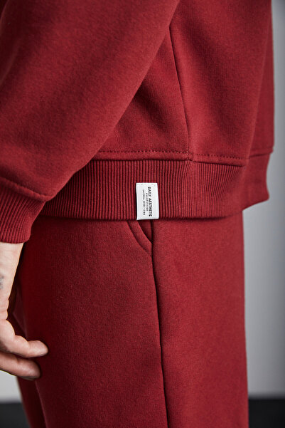 GRIMELANGE Adens Erkek Regular Yumuşacık Premium Kumaş 3 Iplik Içi Şardonlu Lastikli Paça Bordo Eşofman Altı