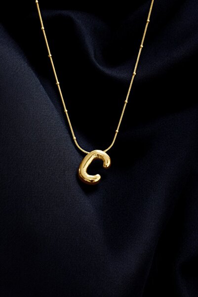 Takı Gross Large Letter C Steel Balloon Necklace - Gold Color
