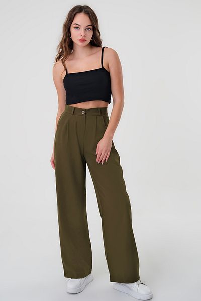 Hazel Women's Khaki High Waist Palazzo Pants
