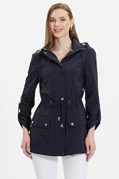 Selen Giyim Beli Büzgülü File Astarlı Trençkot