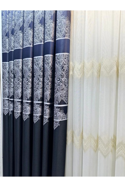 NİVEMESHOME Nivemeshome Milas 671539   - 1/3 Close Pleated Black Background Curtain Apm