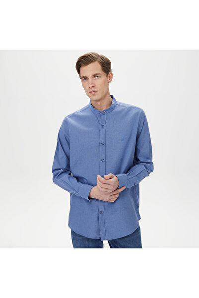 Nautica Erkek Mavi Classic Fit Keten Gömlek