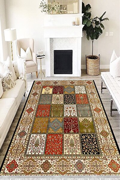 MOTTO HALI Otantik Cotton Şönil Kaymaz Tabanlı Yıkanabilir Antibakteriyel Dij...