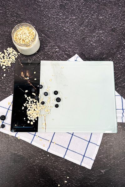 Decorita Dark Stone Glass Cutting Board - 25cm x 35cm Channelled, Patented Table