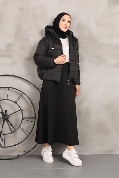 İmajButik Κοντό πουπουλένιο παλτό με μαύρη κουκούλα