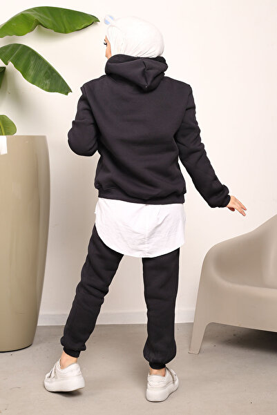 İmajButik Dark Navy Blue Hooded Three Thread Tracksuit Set