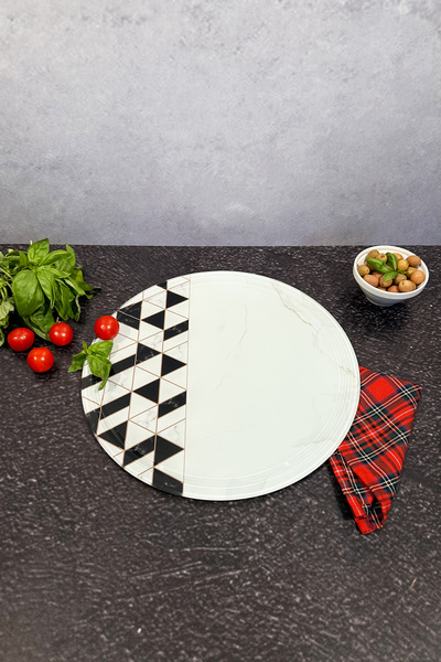 Decorita Black Gold Glass Cutting Board - Channeled and Patented, Diameter 32cm