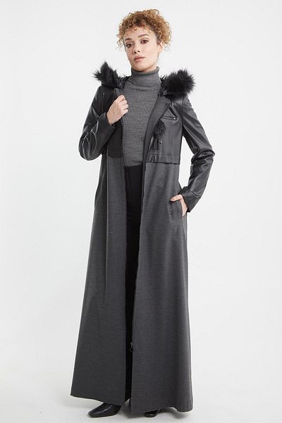 Doque Women's Winter Overcoat with Leather and Stamp Combination 55056 55057