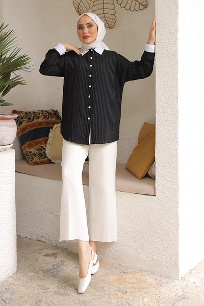 İmajButik Μαύρο ριγέ πουκάμισο Lilyum
