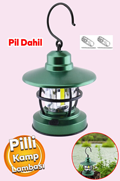 Badem10 Portatif Taşınabilir Küçük Kamp Lambası Pilli Ledli Beyaz Işıklı El Feneri Işıldak Gece Lamba Yeşil