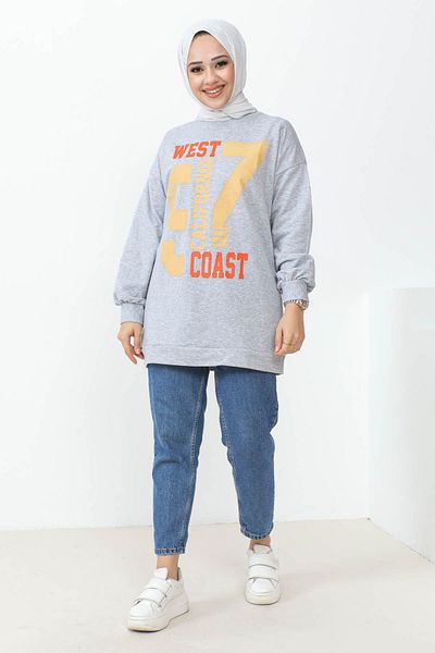 İmajButik Γκρι φούτερ με στάμπα West με δύο κλωστές