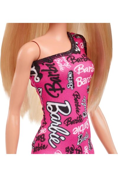 Barbie Fashion Doll - Straight Blonde Hair, Removable Pink Dress and Logo Shoes