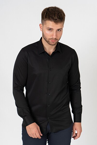 White Stone قميص فيرونا G186 قطن عادي بقصة مستقيمة باللون الأسود