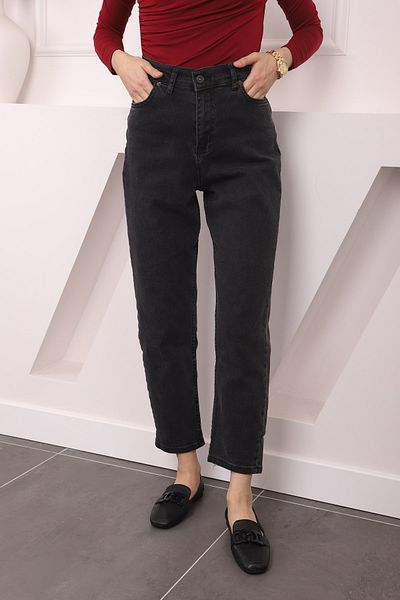 İmajButik Pantaloni Mom Jeans cu talie înaltă, antracit