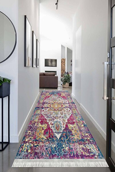 MOTTO HALI Otantik Cotton Şönil Yolluk Kaymaz Tabanlı Yıkanabilir Antibakteriyel Dijital Baskı Halı Yolluk