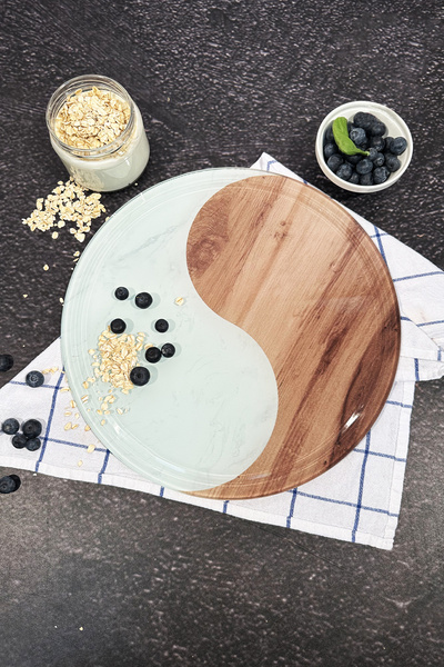 Decorita Yin Yang Patterned Glass Cutting Board - Diameter 32cm| Patented Product