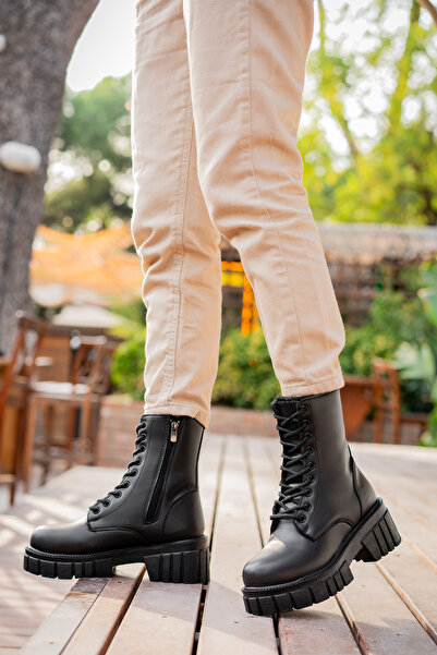 Freemax Kadın Ortopedik Iç Taban Içi Kürklü Su Geçirmez Kaymaz Kauçuk Taban Garantili Kışlık Bot Siyah