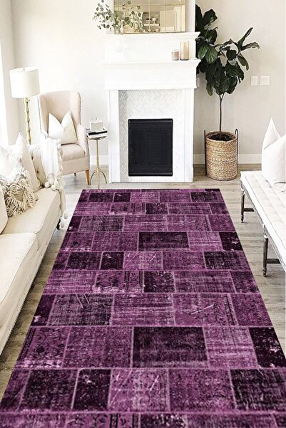 MOTTO HALI Patchwork Westa Kaymaz Tabanlı Yıkanabilir Antibakteriyel Dijital ...