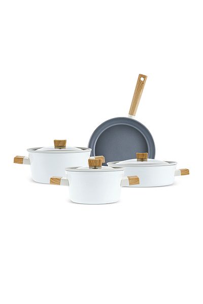 Karaca Swiss Crystal Creamy Wood 7 Piece Pot and Pan Set