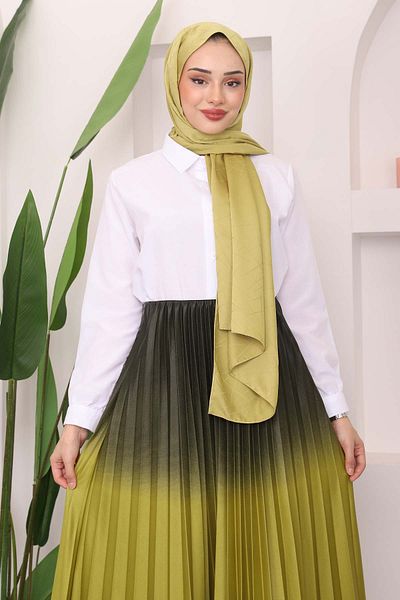 İmajButik Λαδί πράσινη μακριά φούστα - με πλισέ και χρωματική λεπτομέρεια