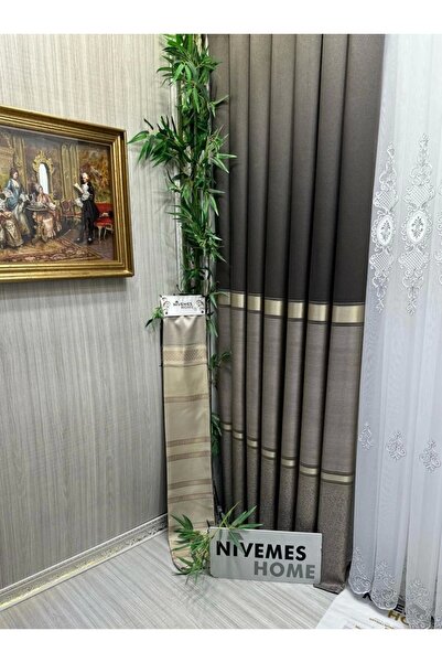 NİVEMESHOME Nivemeshome Sea Ft 614177   V-5302 Soil 1/3 Κοντή πλισέ κουρτίνα ...