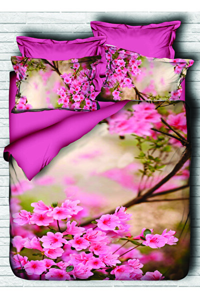 Fabeteks Violet Nature Scenery 3D Double Duvet Cover Pillow Set