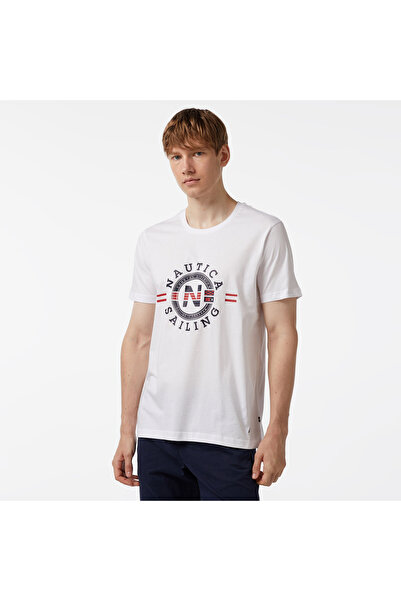 Nautica Erkek Beyaz Standart Fit Kısa Kollu Baskılı T-Shirt