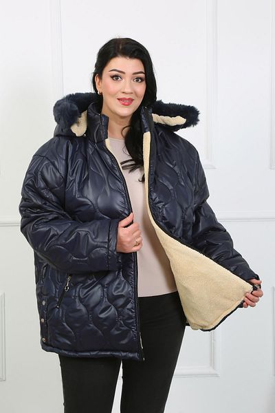 By Alba Collection Women's Navy Blue Woolen Quilted Plus Size Coat