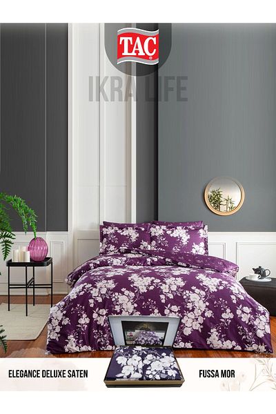 Taç Fussa Purple Deluxe Green Satin Double Duvet Cover Set