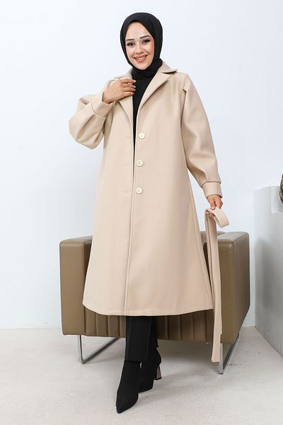 İmajButik Παλτό Stash γιακά με κορδόνι σε μπεζ χρώμα