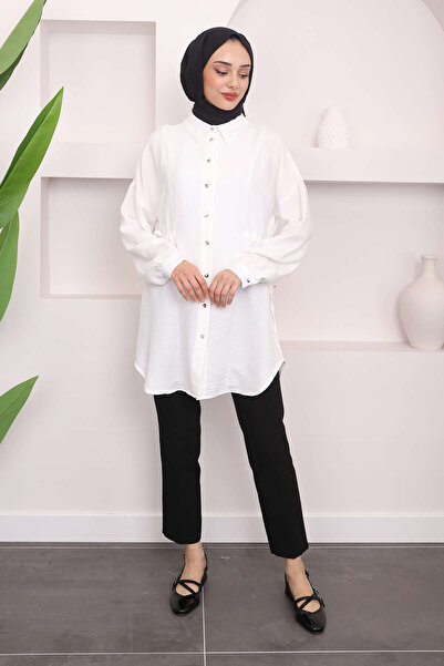 İmajButik Τούνικ - Λευκό με Λεπτομέρεια στο Πλαϊνό