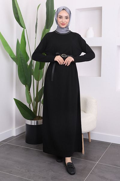 İmajButik Μαύρο Πλεκτό Φόρεμα Mercerized Cold Yarn