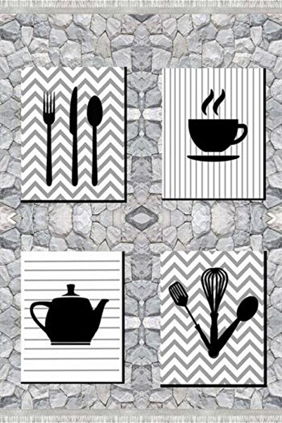 MOTTO HALI Eko Punto Kaymaz Dot Tabanlı Yıkanabilir Antibakteriyel Dijital Baskı Mutfak Halısı