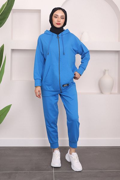 İmajButik Σετ φόρμας Saks Blue Hooded Pocket Two Thread