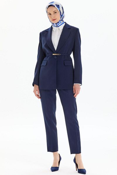 Tuğba Pantaloni morcov bleumarin - cu talie elastică