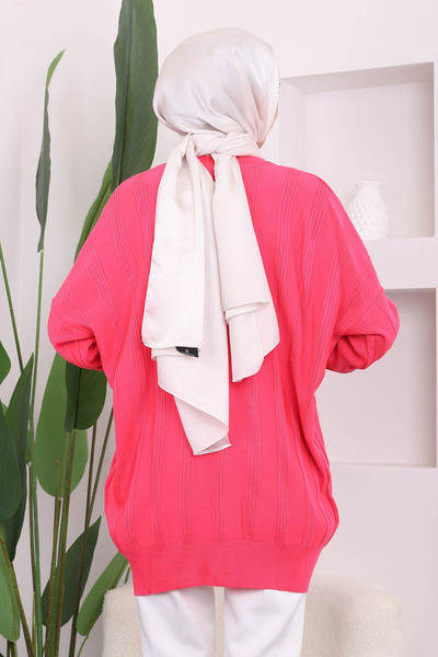 İmajButik Φούξια Crew Neck Mercerized Casual Knitwear Tunic