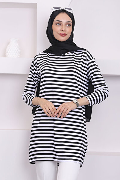 İmajButik Tunica cu dungi negre cu maneca lunga