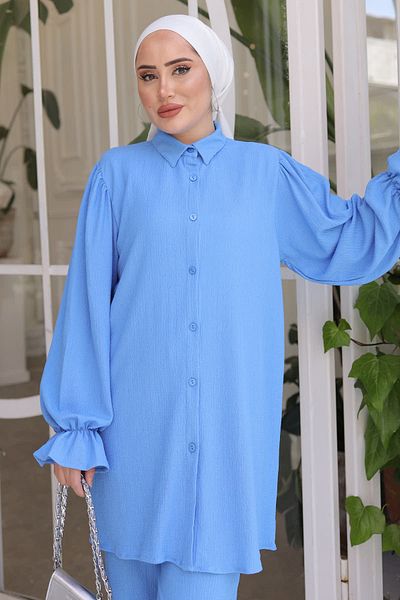 İmajButik Τυλιγμένο σετ με λεπτομέρεια μπλε μανίκι