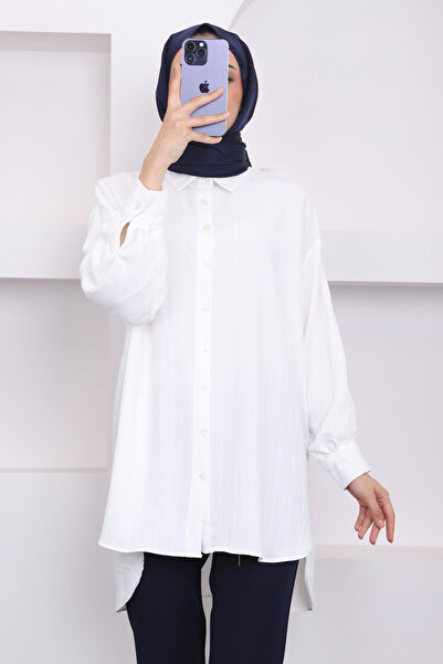 İmajButik Ekru Çizgili Salaş Gömlek