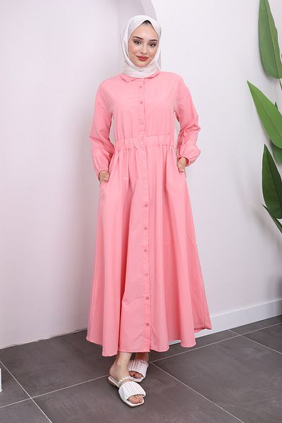 İmajButik Elastic Waist and Powder Sleeve Dress