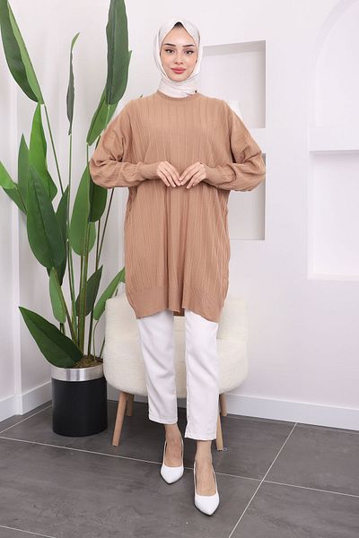 İmajButik Μπισκότο Crew Neck Mercerized Casual Knitwear Tunic